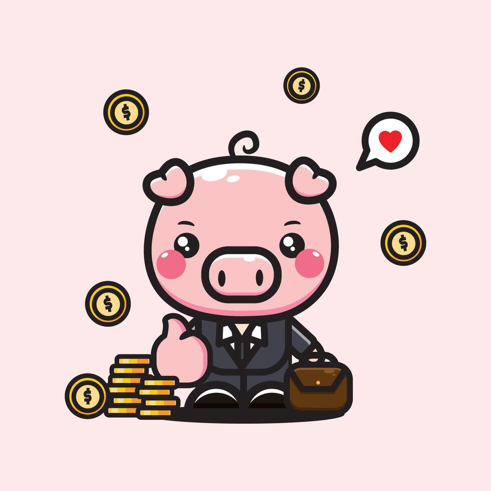 rolig illustration av affärsman gris och mynt vektor