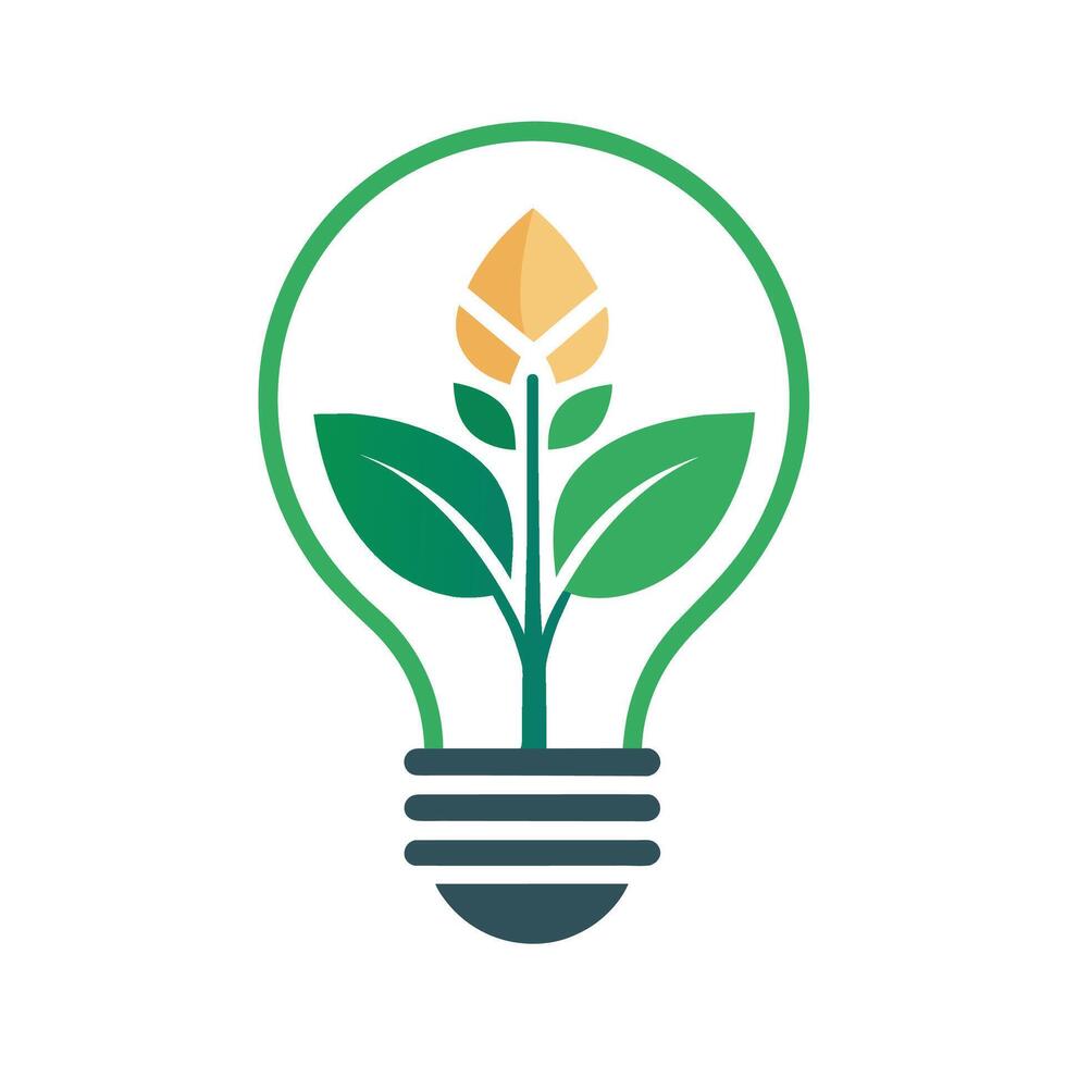 förnybar energi Resurser logotyp med en dynamisk växt driven ljus Glödlampa eco aning ljus Glödlampa logotyp vektor