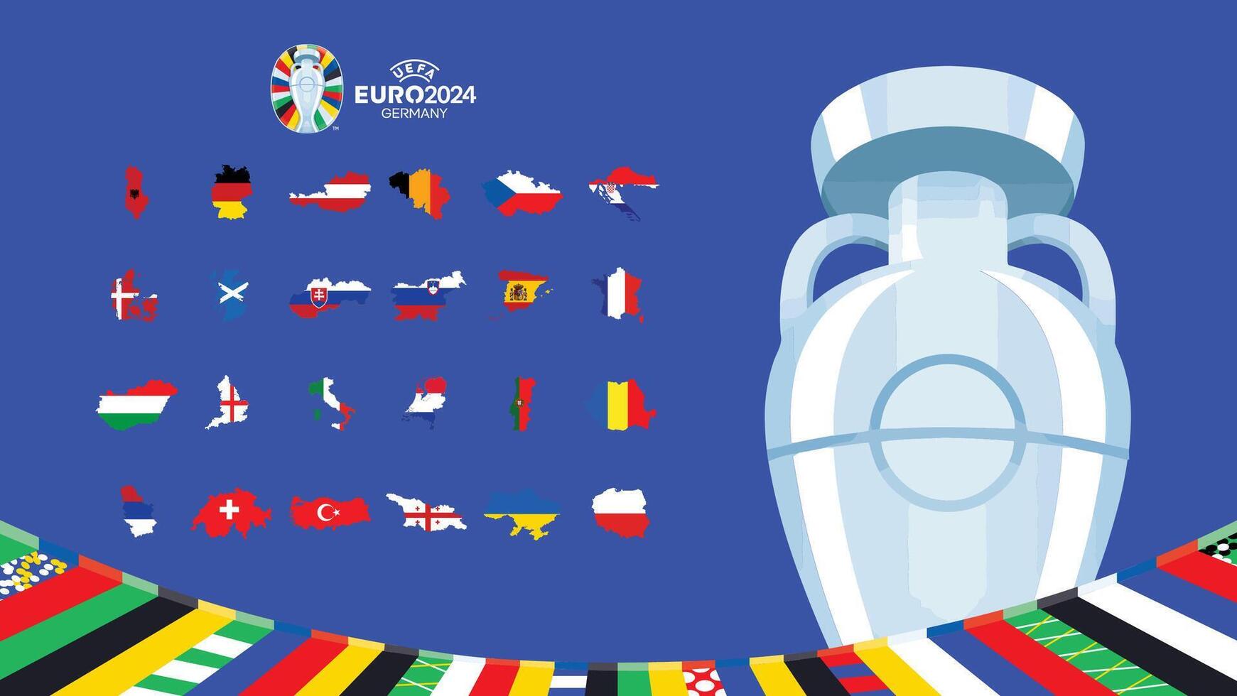euro 2024 Tyskland flaggor Karta design med trofén symbol officiell logotyp europeisk fotboll slutlig illustration vektor