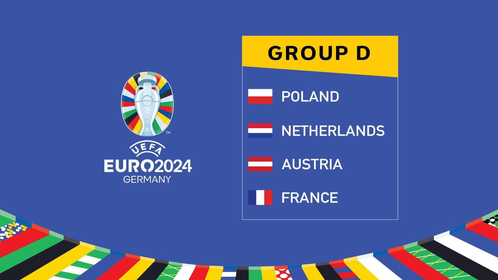 Euro 2024 Deutschland Gruppe d Flaggen Design offiziell Logo Symbol europäisch Fußball Finale Illustration vektor