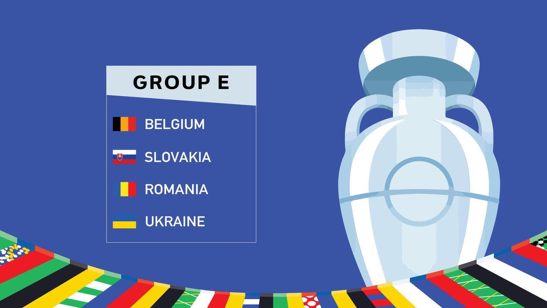euro 2024 Tyskland grupp e flaggor med trofén design officiell logotyp symbol europeisk fotboll slutlig illustration vektor