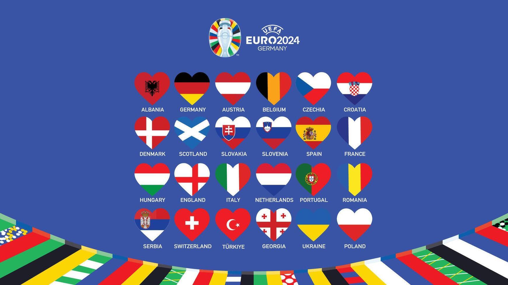 euro 2024 Tyskland flaggor hjärta design med logotyp officiell symbol europeisk fotboll slutlig illustration vektor