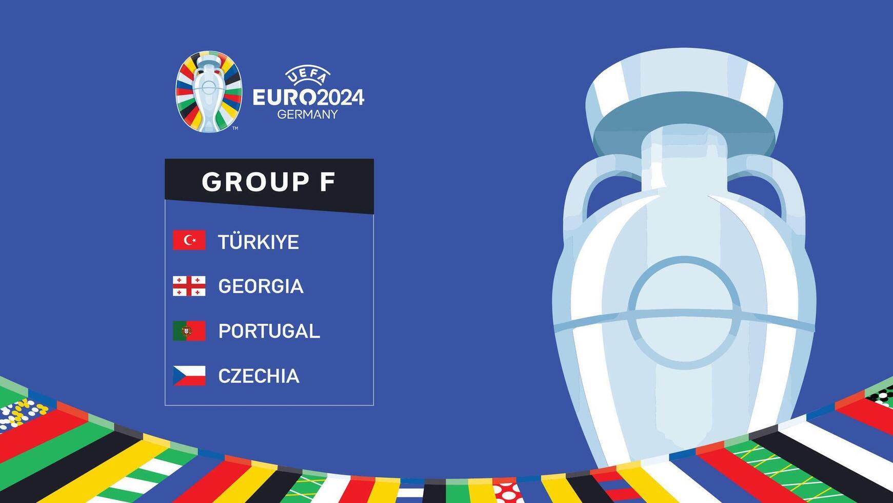 Euro 2024 Deutschland Gruppe f Flaggen mit Trophäe Design offiziell Symbol Logo europäisch Fußball Finale Illustration vektor