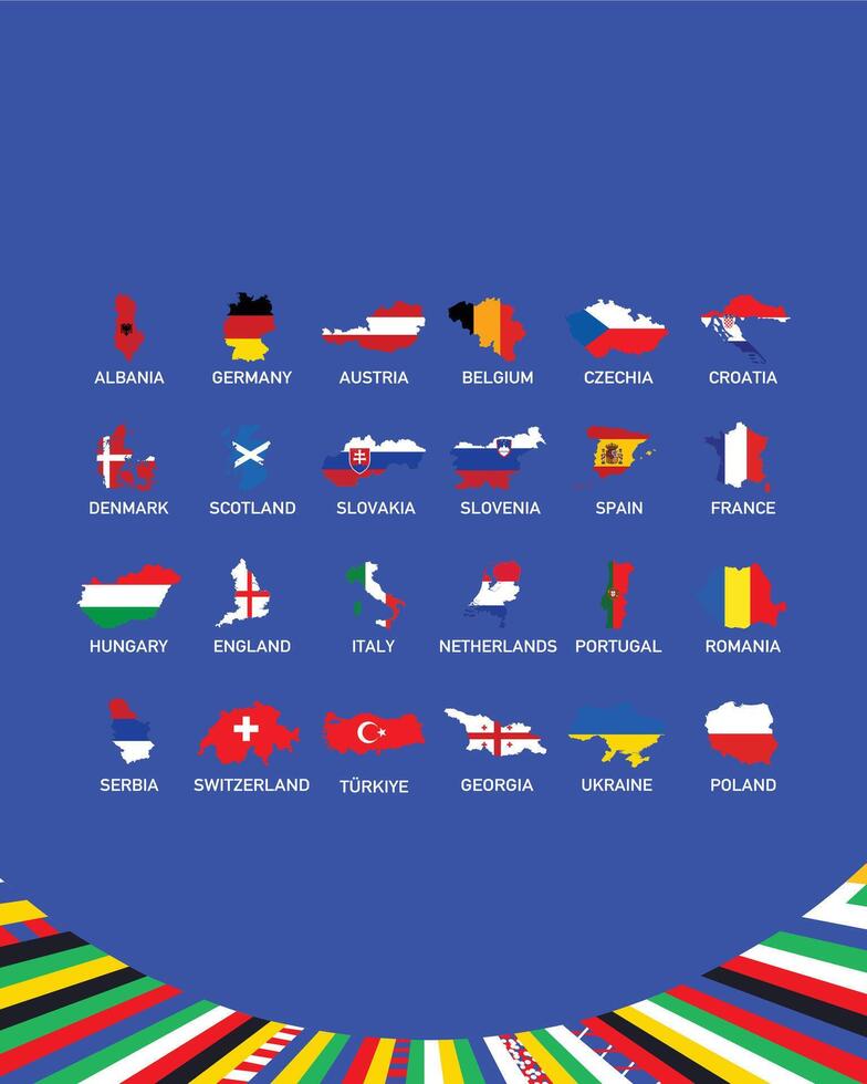 europäisch Fußball 2024 Flaggen Karte abstrakt Design Teams Nationen Symbol europäisch Fußball Länder Illustration vektor