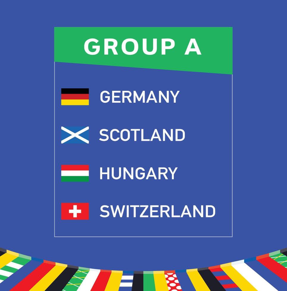 europeisk nationer 2024 grupp en lag flaggor abstrakt design länder europeisk fotboll symbol logotyp illustration vektor