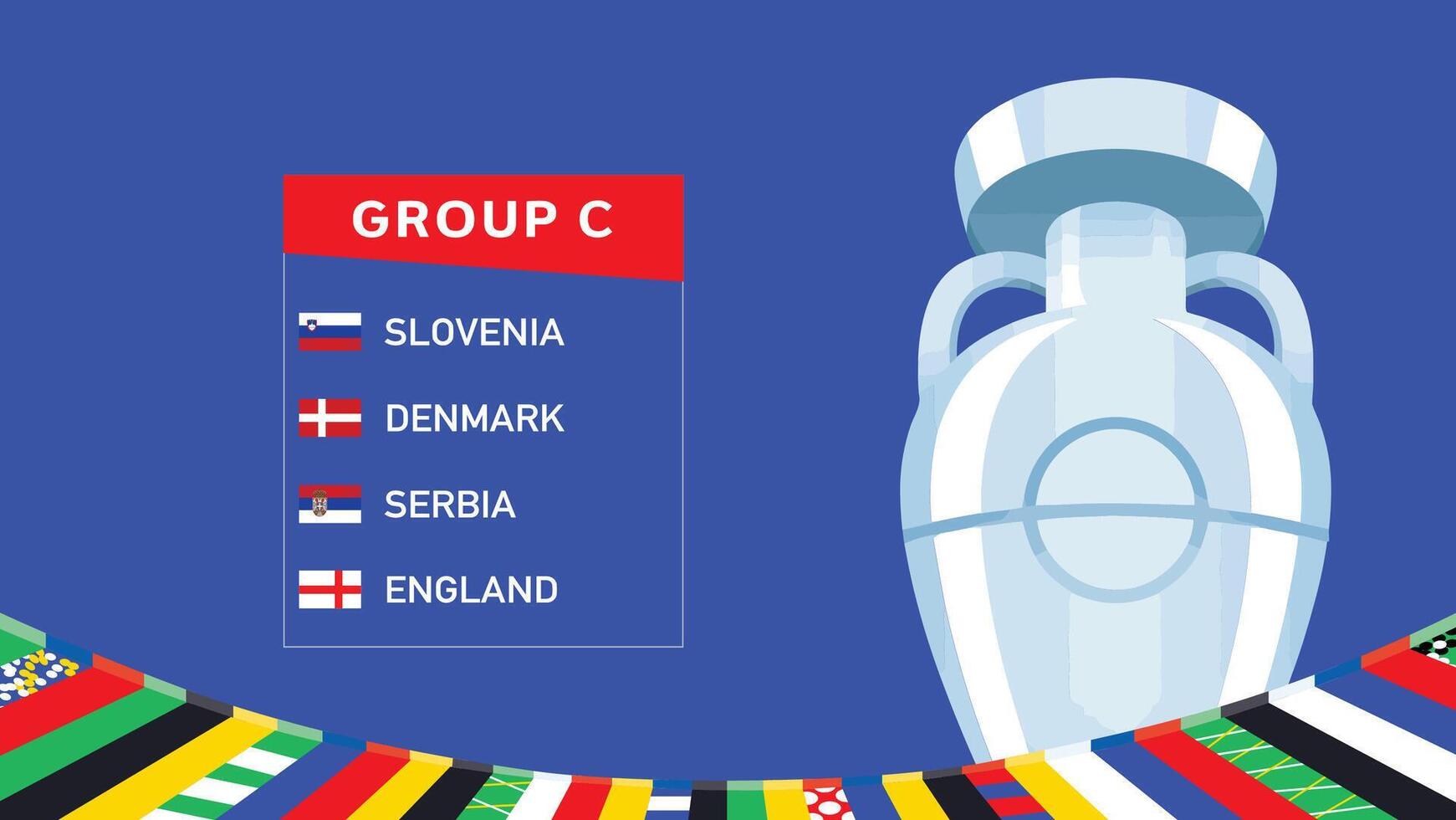 euro 2024 Tyskland grupp c flaggor med trofén design officiell logotyp symbol europeisk fotboll slutlig illustration vektor