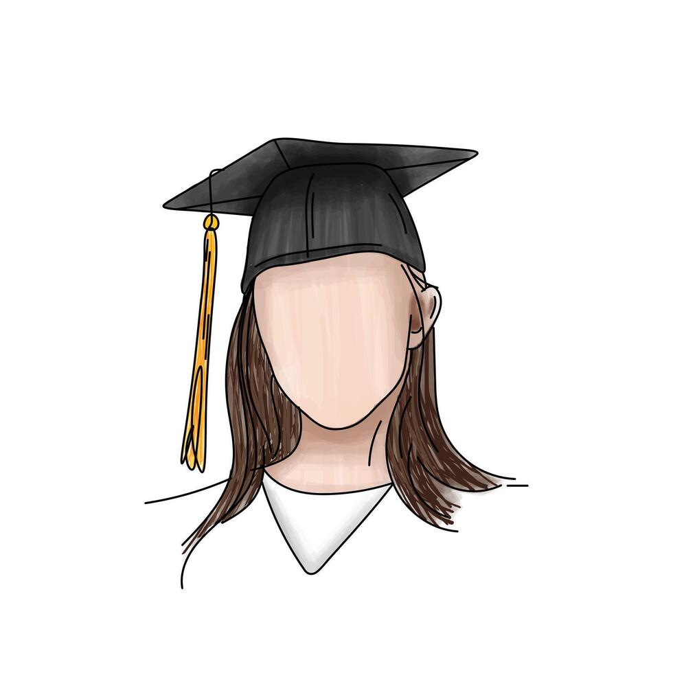 illustration av flicka i examen hatt, gradering hatt med tofs vektor