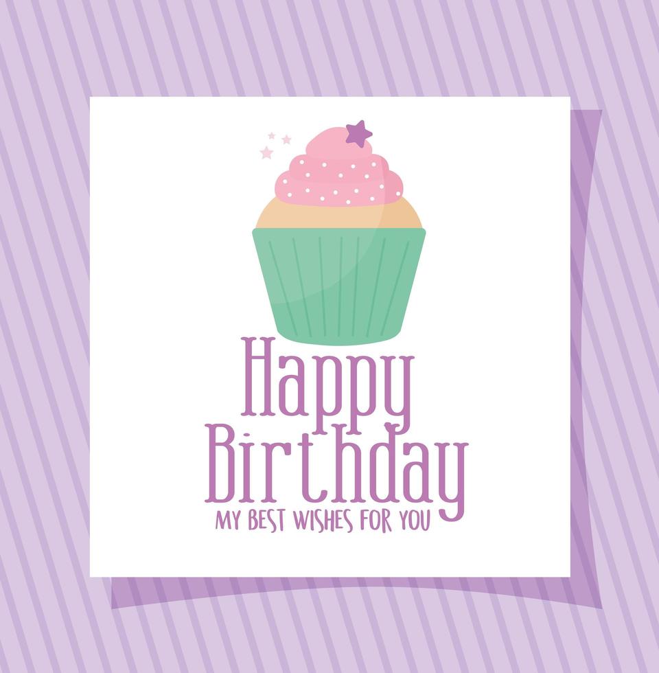 Cupcake-Karte mit alles Gute zum Geburtstag meine besten Wünsche für dich Schriftzug vektor