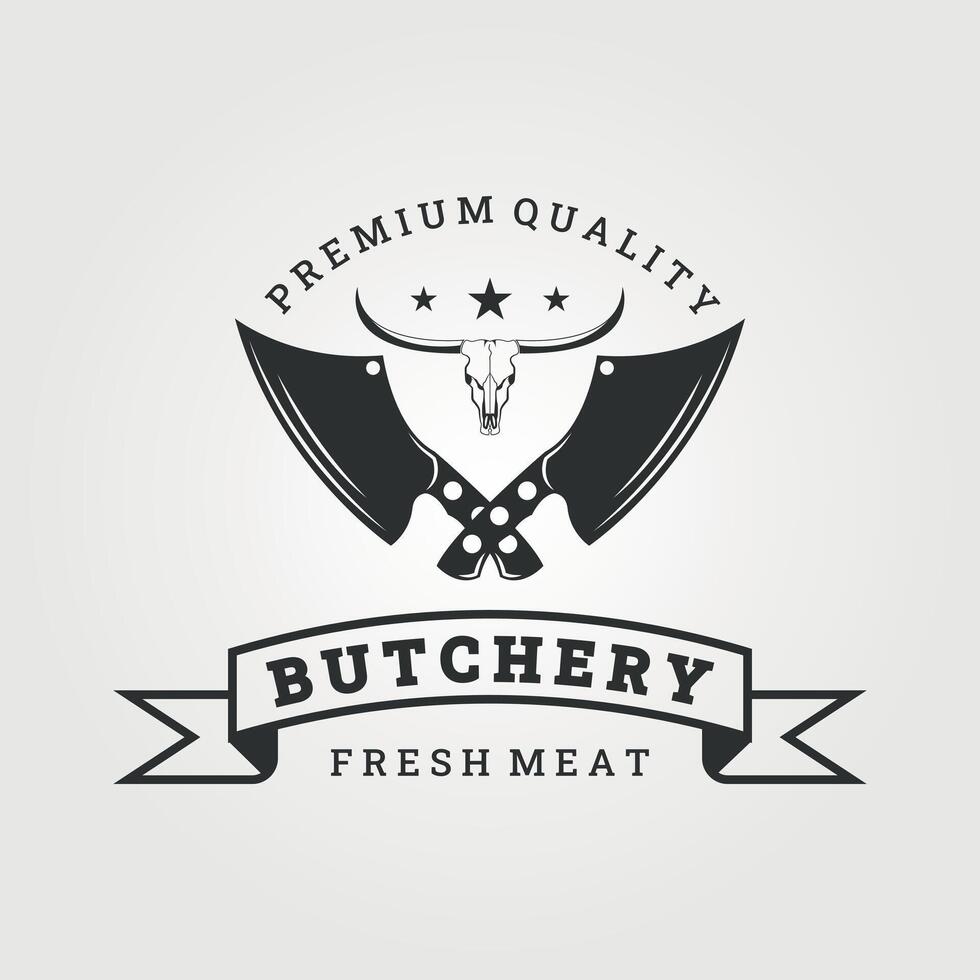 butchery logotyp årgång illustration, mall för företag marknads-butik vektor