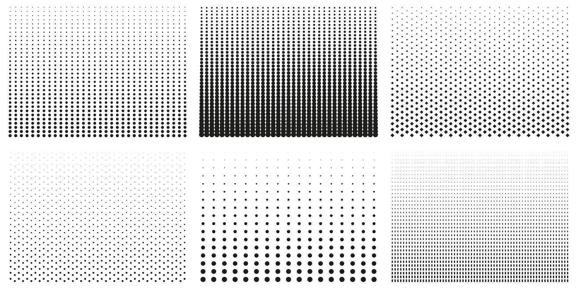 samling av svart och vit halvton mönster med gradienter. uppsättning av halvton punkt bakgrunder. isolerat illustration vektor