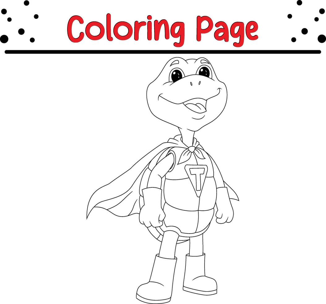 süß Schildkröte Superheld Färbung Buch Seite zum Kinder und Erwachsene vektor