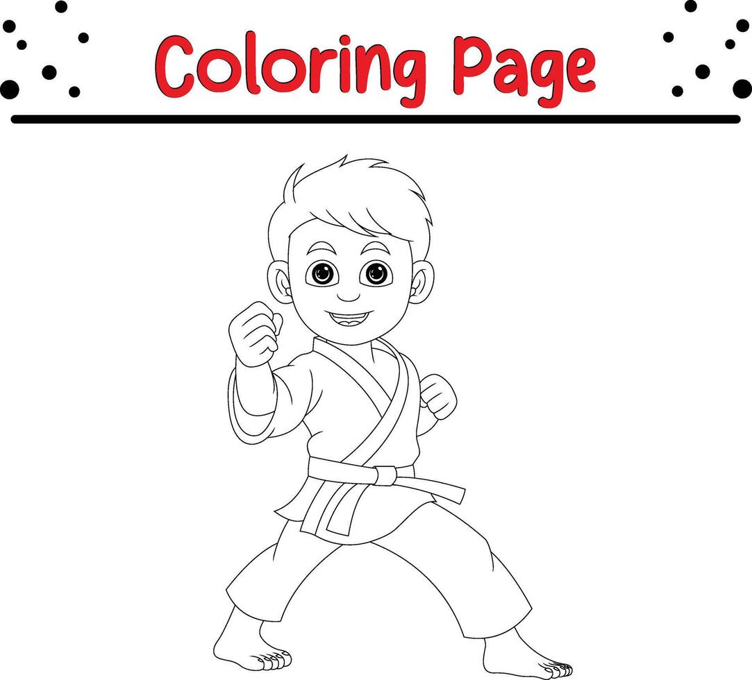 karate pojke färg bok sida för vuxna och barn vektor