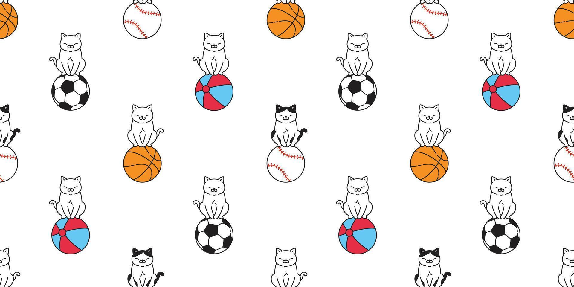 katt sömlös mönster kattunge strand boll kalikå basketboll baseboll sport sällskapsdjur scarf isolerat tecknad serie djur- bricka tapet upprepa bakgrund klotter illustration design vektor