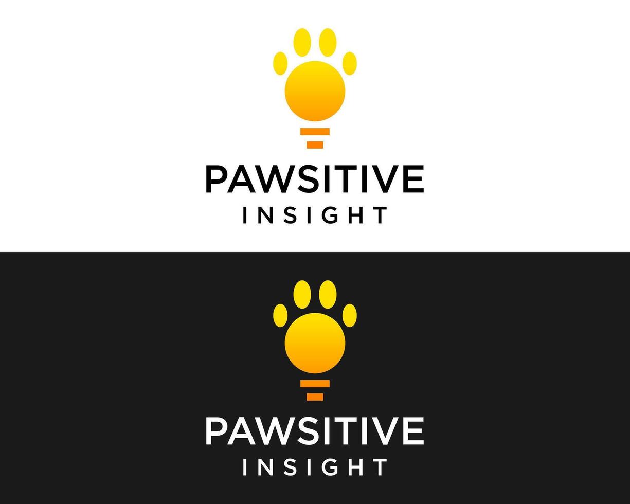 Hund Fußabdruck Symbol und Licht Birne Logo Design. vektor