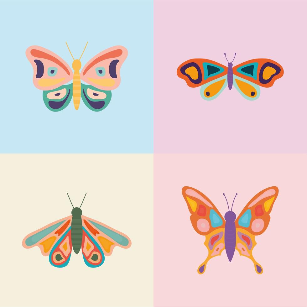 uppsättning av fyra handritade fjärilar vektor