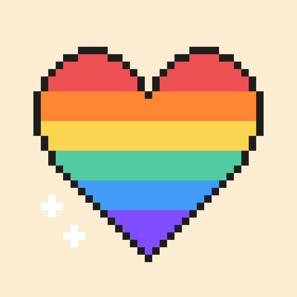 Regenbogen Pixel Herz Illustration. lgbtq Gemeinschaft Herz Symbole und Zeichen im retro 8 Bit Spiel Stil. vektor