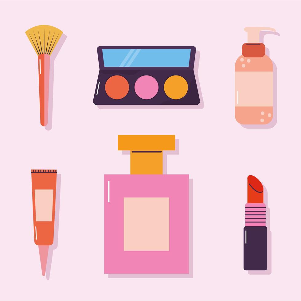 uppsättning makeup ikoner på en rosa bakgrund vektor