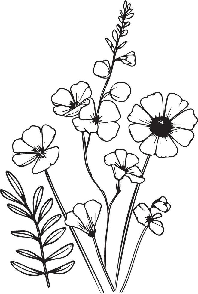 April Geburt Blume SVG. Geburt Monat Blume Zeichnung. Geburtstag Blume Clip Art. botanisch Zeichnung, Linie Kunst Süss Erbse Blume Zeichnung, Süss Erbse und Gänseblümchen Blume botanisch Clip Kunst vektor