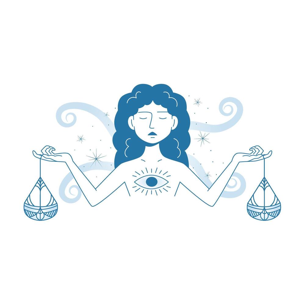 minimalistisk modern kvinna zodiaken tecken Libra. astrologi mystisk karaktär stiliserade illustration i översikt platt stil vektor