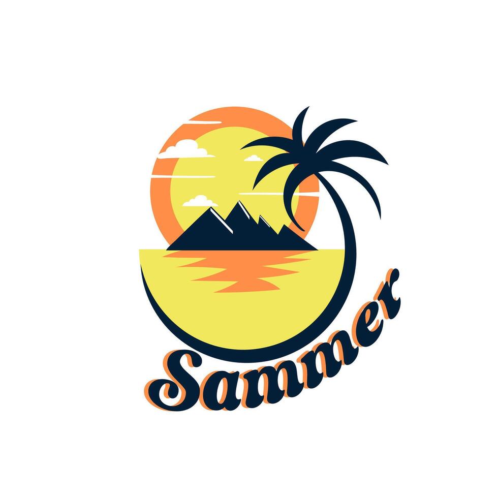 sommar strand illustration begrepp logotyp design vektor