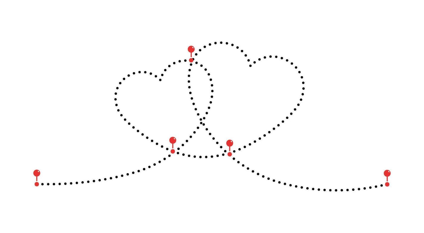 gepunktet Linie Pfad mit Ort Karte Stifte. Linie Pfad mit Zeiger. gepunktet Weg. Flugzeug Routen Satz. Routen Satz. Reise Navigation. Reise Route. vektor