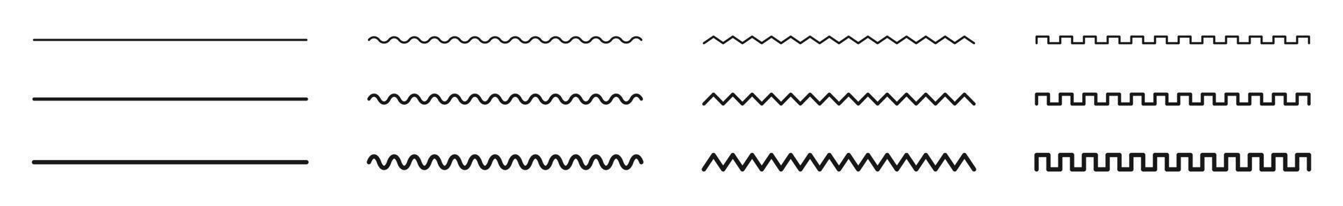 horizontal Welle Linien Satz. zick Zack Linien Sammlung. kurvig Linien Sammlung. vektor