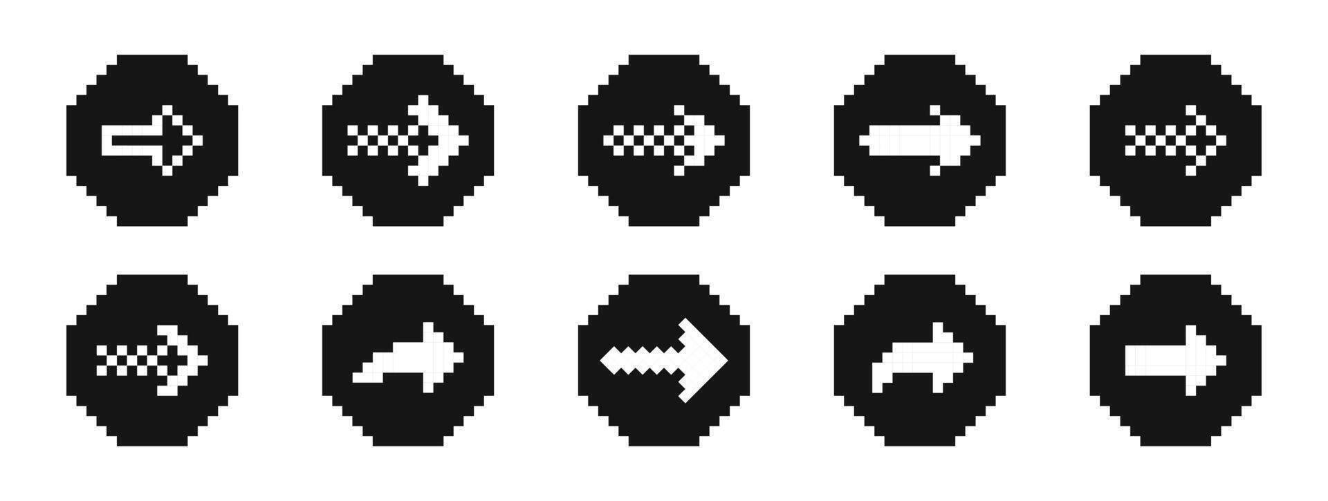 uppsättning av pixel pilar. pil pixel konst. 8 bit pixel pilar. pixel pilar. 8 bit pixel pilar illustration. vektor