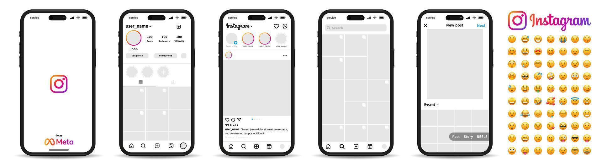 instagram Schnittstelle auf Smartphone Bildschirm Vorlage. instagram Modelle. Sozial Netzwerk Schnittstelle Vorlage. vektor