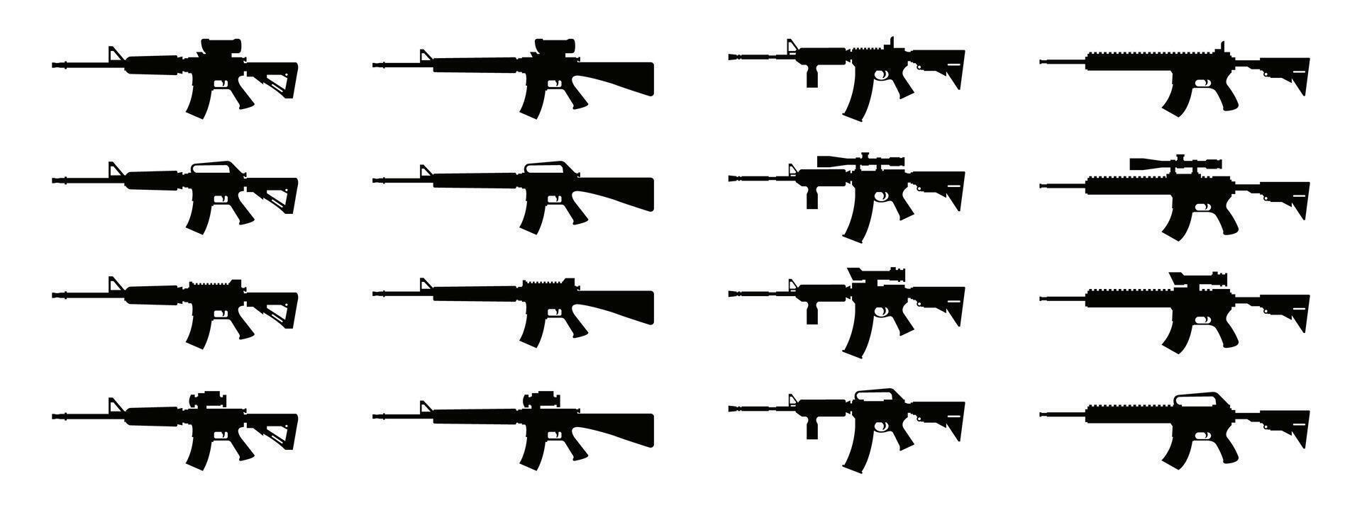 vapen silhuett uppsättning. skjutvapen silhuetter. modern eldvapen silhuetter vektor