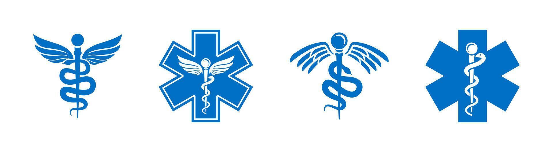 Caduceus Symbole. medizinisch Schlange Logo. Medizin Symbole. medizinisch Symbole. Apotheke Logos. vektor