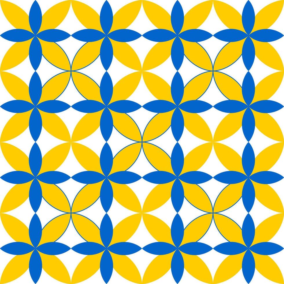 geometrisk symmetrisk sömlös mönster med blå och gul former på en vit bakgrund. vektor