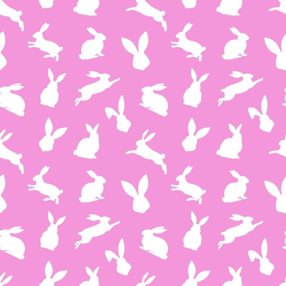 Ostern nahtlos Muster von Weiß Hase Silhouetten im anders Aktionen. festlich Ostern Hasen Design. isoliert auf Rosa Hintergrund. zum Ostern Dekoration, Verpackung Papier, Gruß, Textil, drucken vektor