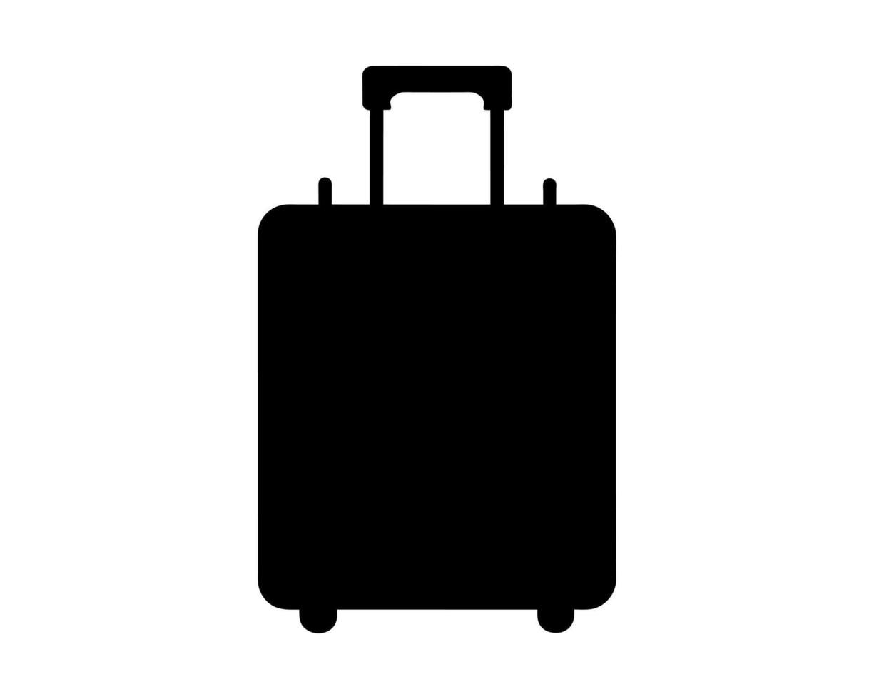 svart rullande resväska silhuett isolerat på vit bakgrund. silhuett av en på hjul bagage väska. begrepp av resa, turism, semester, företag resor, och bagage portabilitet. grafisk konstverk vektor