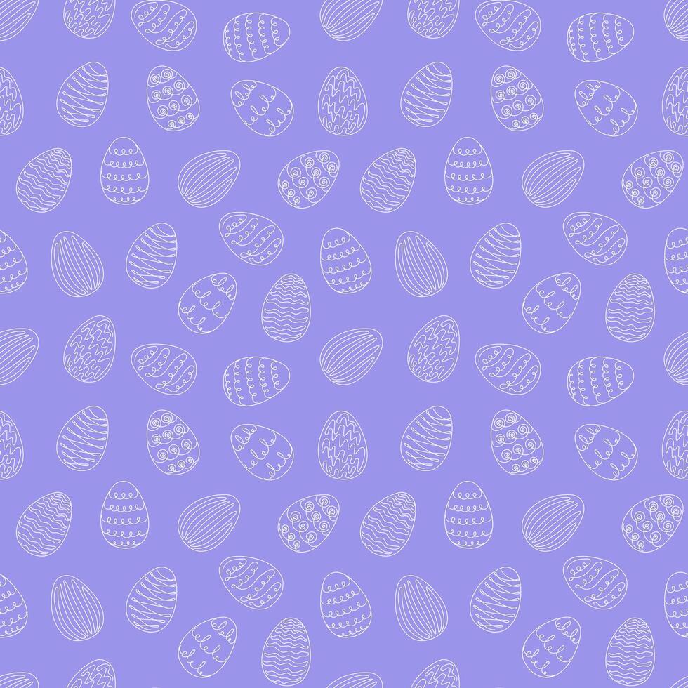 nahtlos Muster von Weiß Ostern Eier mit handgemalt Einzelheiten. kontinuierlich einer Linie Zeichnung. isoliert auf lila Hintergrund. festlich Design. zum Ostern Dekoration, Verpackung Papier, Gruß, Textil, drucken vektor