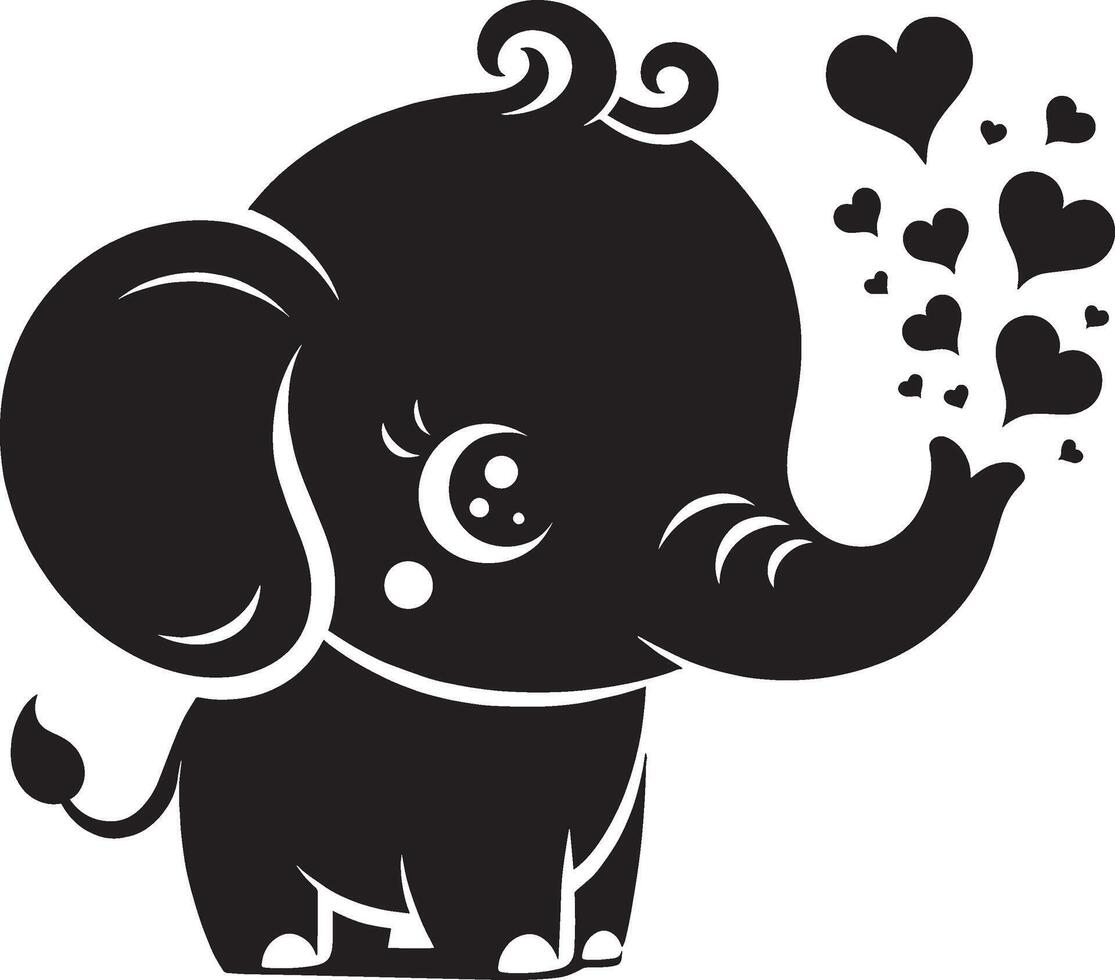 söt bebis elefant blåser hjärtan från trunk t vektor