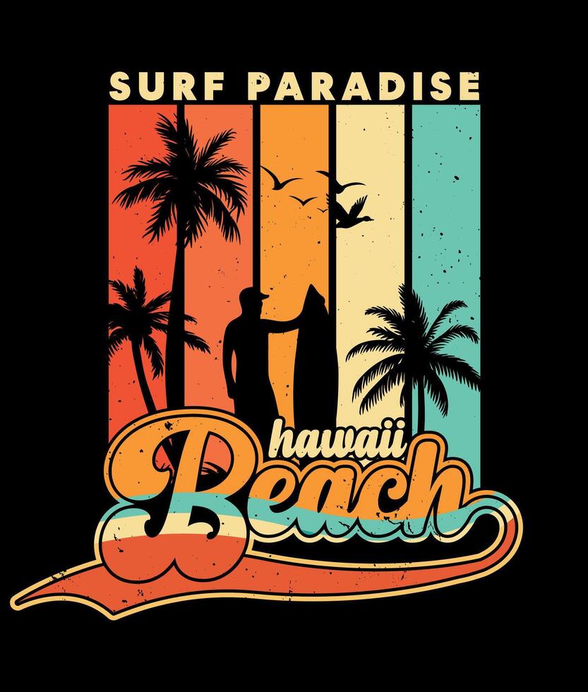 surfa paradis hawaii strand retro årgång stil t skjorta design surfing skjorta vektor