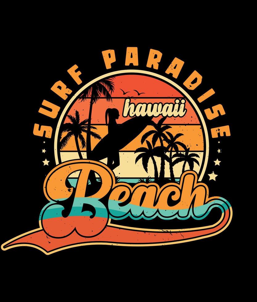 surfa paradis hawaii strand retro årgång stil t skjorta design surfing skjorta illustration kalifornien t skjorta bäst unik vektor