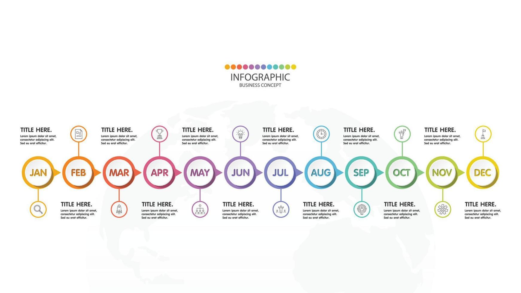 Timeline-Infografik mit Monat oder 12 Schritten. vektor