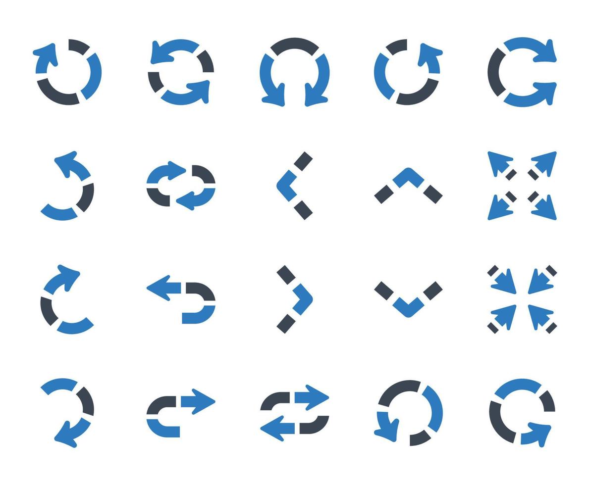 pilar ikonuppsättning - vektorillustration. pil, pilar, uppdatera, synkronisera, rotera, ladda om, återställ, återställ, ångra, gör om, uppdatera, ikoner . vektor