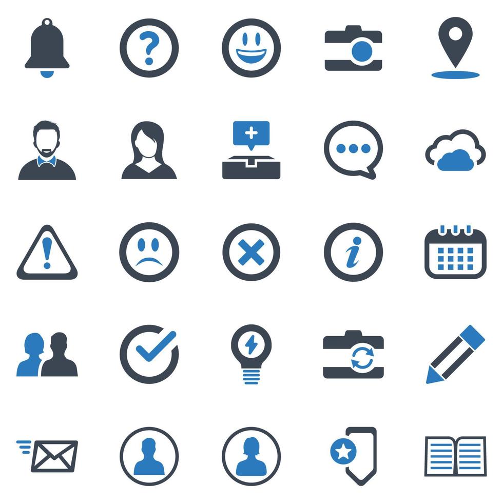 Social-Messaging-Icon-Set - Vektor-Illustration. Social Media, Nachricht, Chat, Chat, Kommentar, Alarm, Glocke, Benachrichtigung, FAQ, Hilfe, Frage, Support, Symbole . vektor