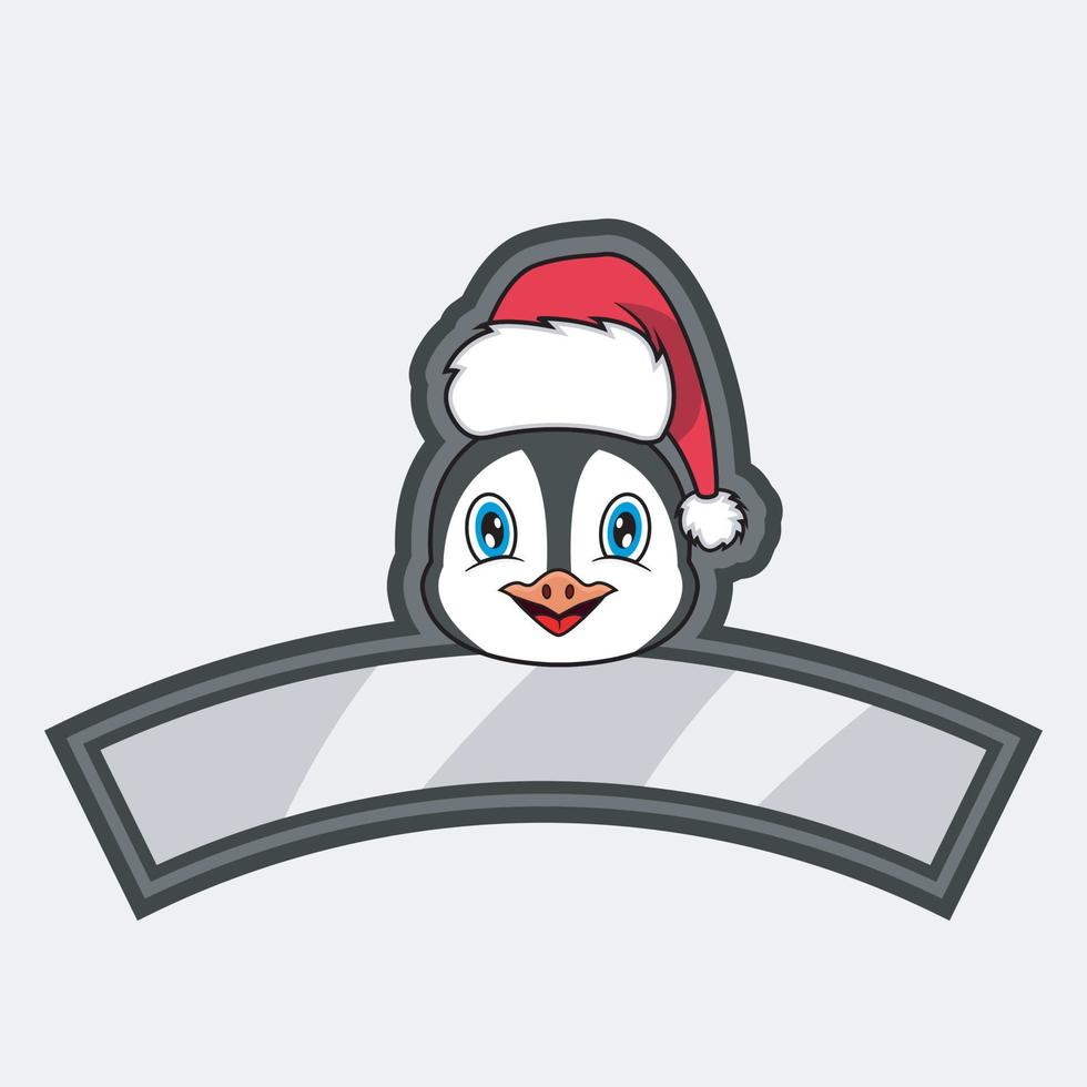 pingvinhuvud karaktärslogotyp, ikon, vattenstämpel, märke, emblem och etikett med julhatt. vektor