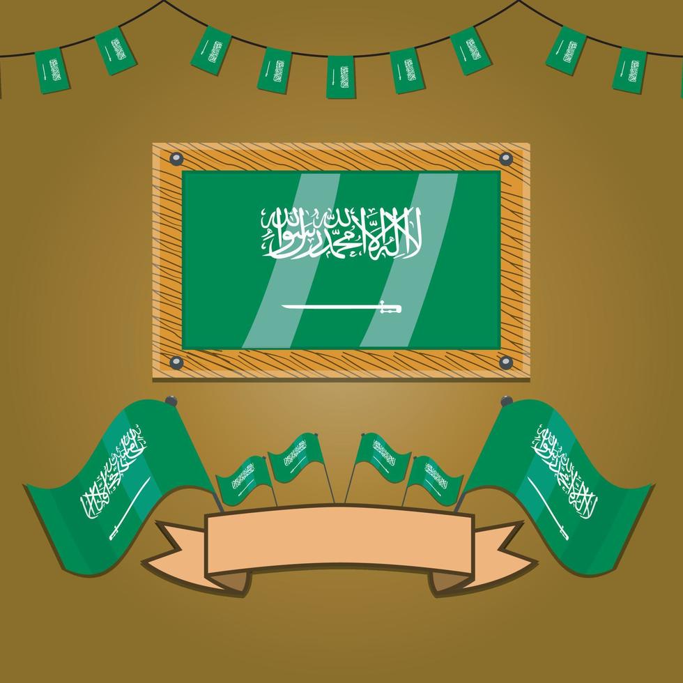 Saudiarabien flaggor på ram trä, etikett vektor