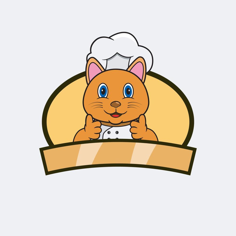 söt kattkock och matlagningstema. maskot, karaktär, logotyp, etikett och ikon. vektor