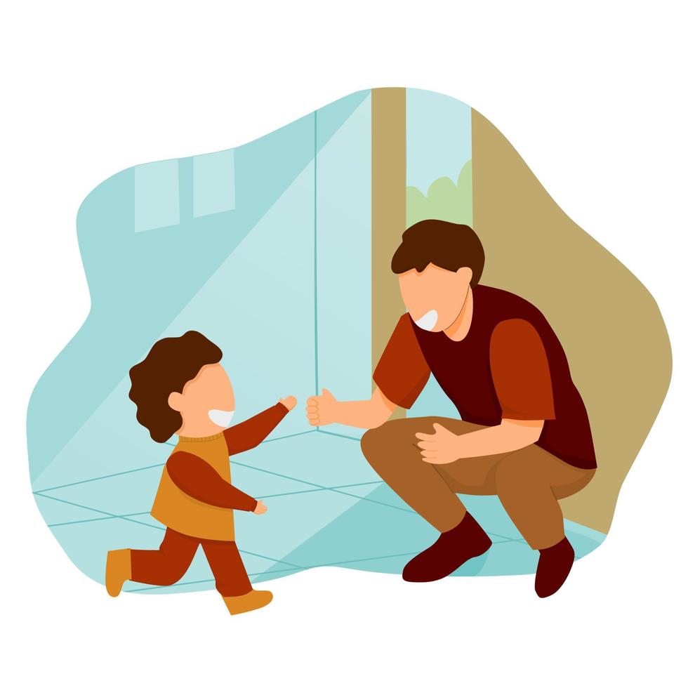 liten pojke springer till sin pappa. illustration av pojke och far vektor
