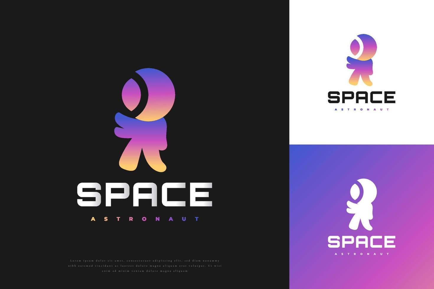 süßes Spaceman-Logo-Design in buntem Farbverlauf. Kosmonaut, Astronauten-Charakterlogo oder Symbol vektor