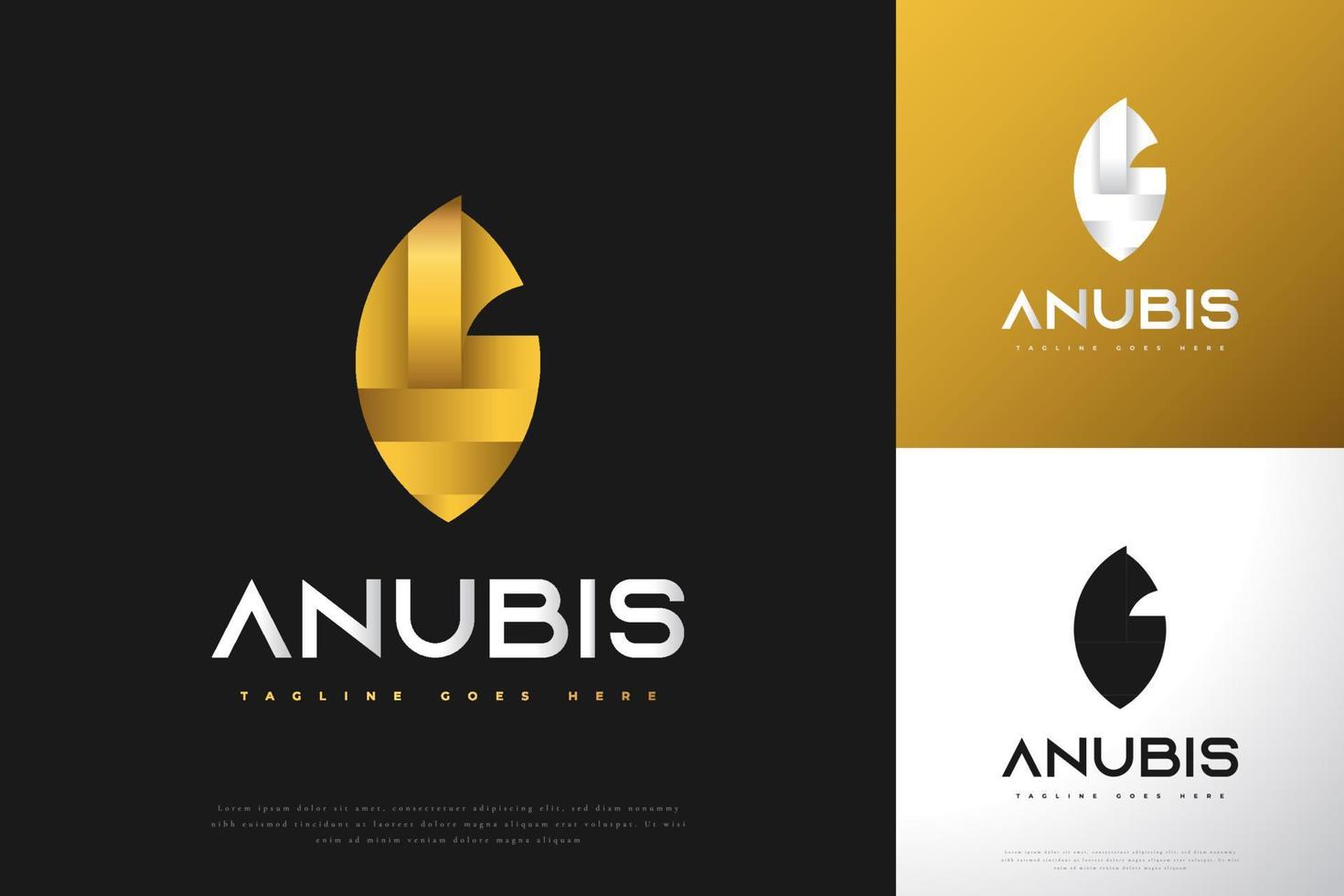 elegant gud anubis logotyp designmall. gyllene anubis huvud ikon eller symbol vektor