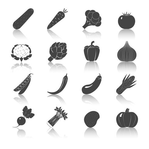 Grönsaker Svarta ikoner Set vektor
