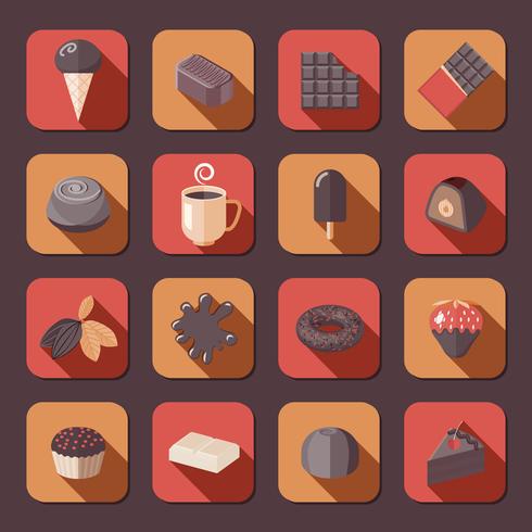 Choklad ikoner platt vektor