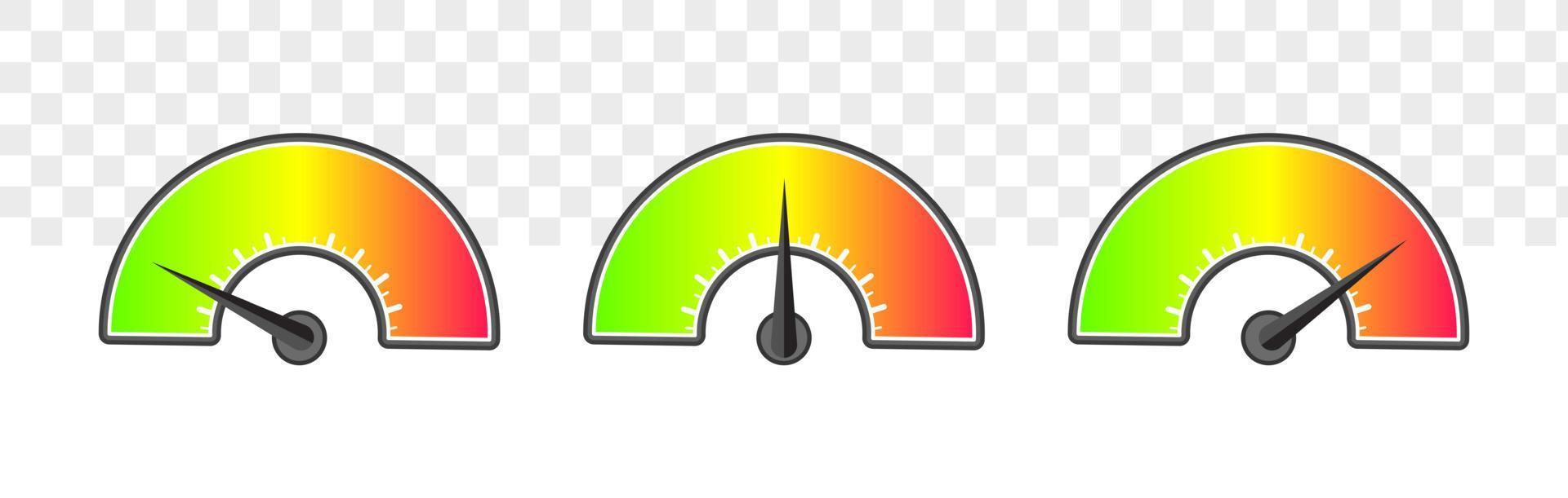 Risiko-Meter-Indikator-Konzept. Risikotaste, die zwischen niedrigem und hohem Niveau zeigt. vektor