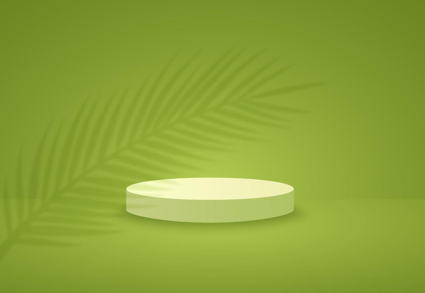 weißes Produktpodest mit tropischen Palmblättern Schatten auf grüner Wand. Produktpräsentation in 3D-Form. vektor